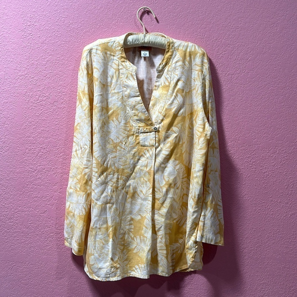 RUBY RD. Women’s White/Yellow Floral Hawaiian V-Neck Tunic Size L